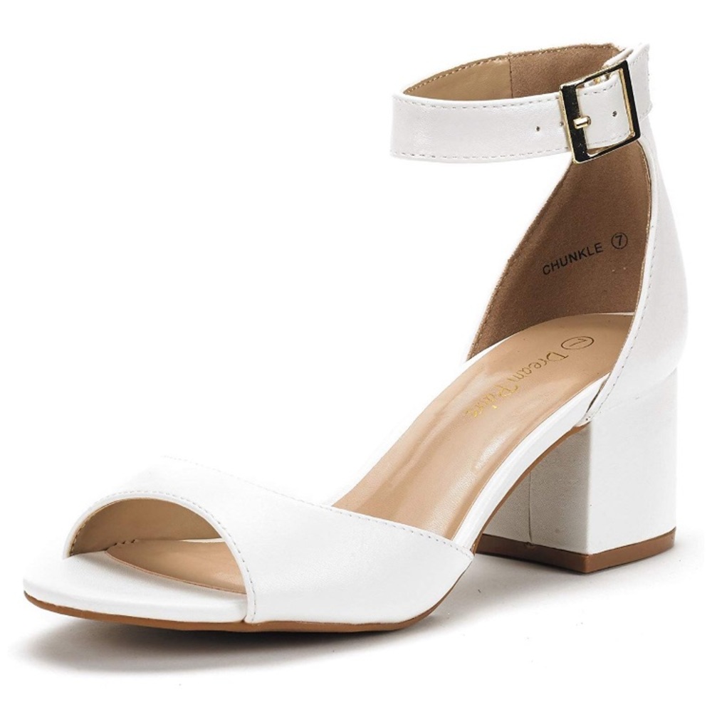 White, Chunky, Ankle Strap Heel - Dream Pairs 6.5